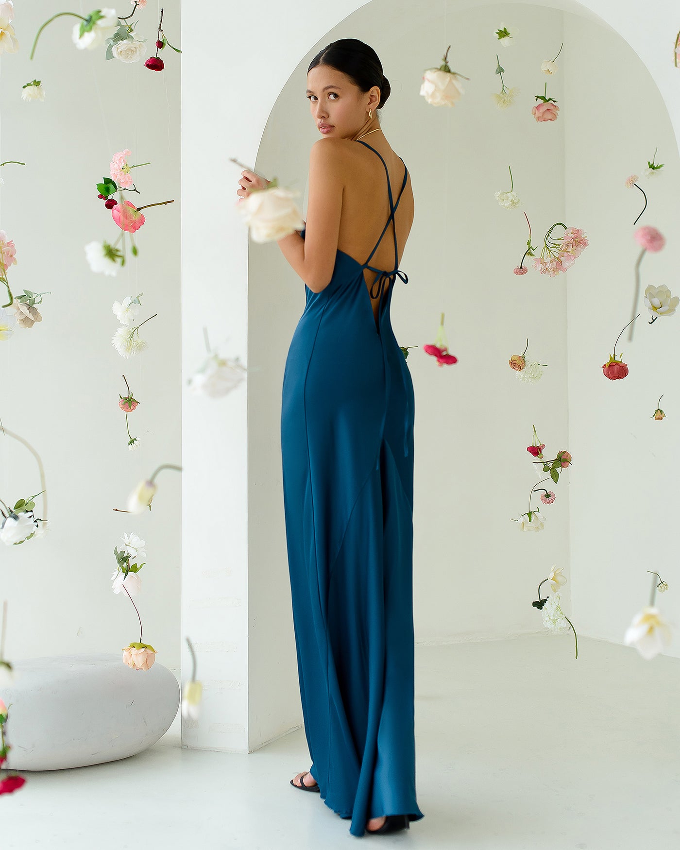 Midnight blue satin SLIP MAXI DRESS (ARTICLE 389/1)