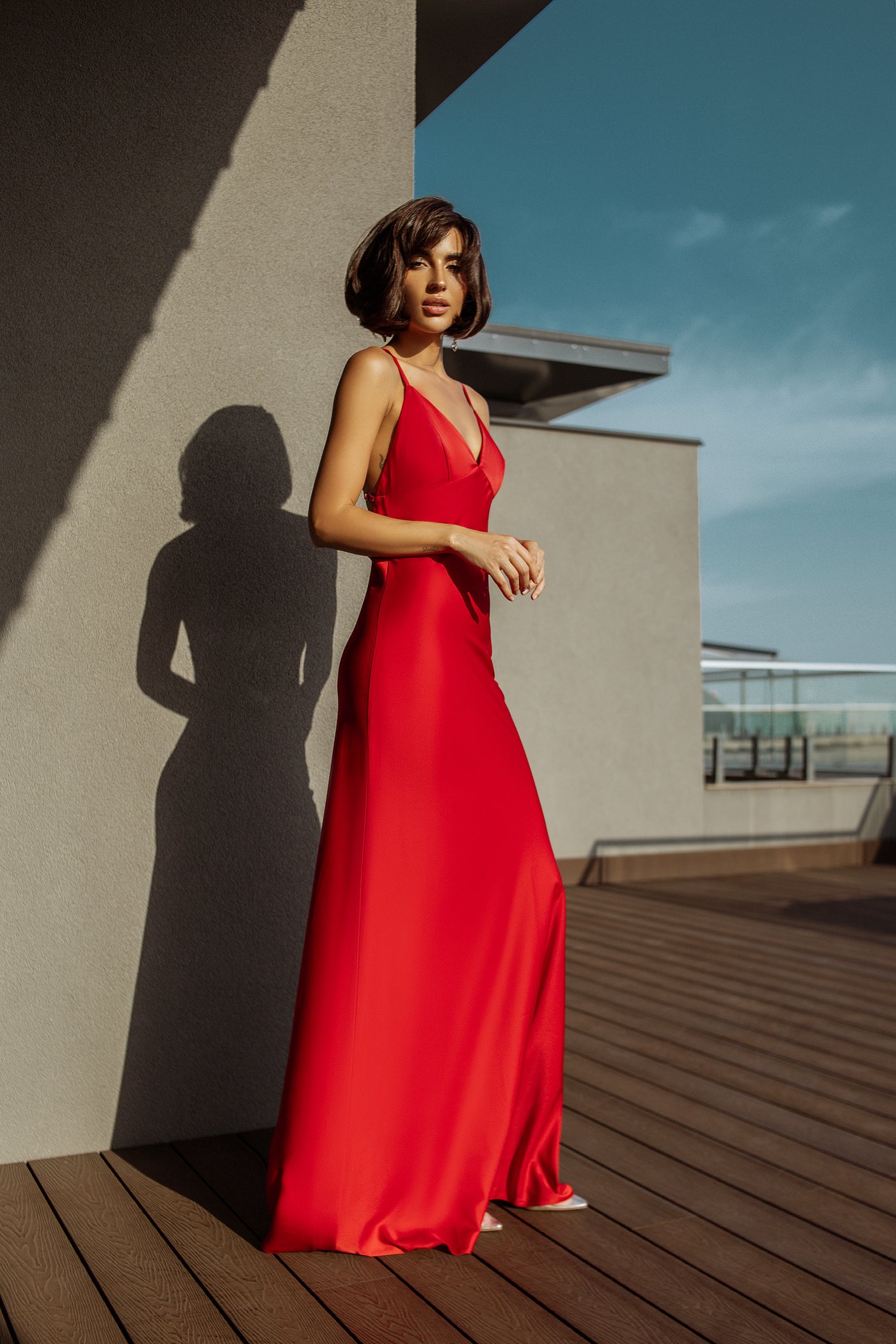 Red SATIN SLIP MAXI DRESS (ARTICLE C420)