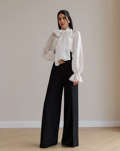 BLACK WRAP HIGH WAISTED REGULAR FIT PANTS (ARTICLE 530)