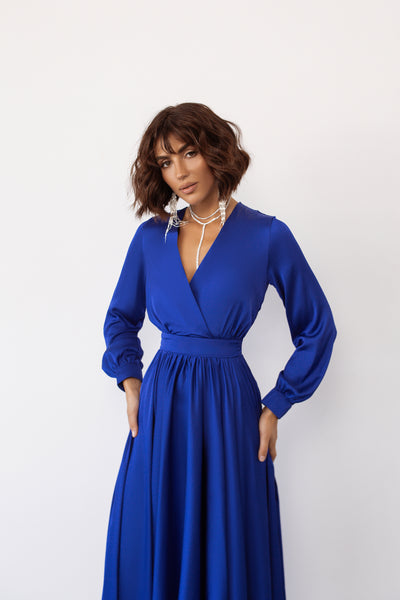 Blue midi long sleeve dress (article C393)