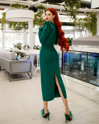 Emerald SWEETHEART BOW SHOULDER MIDI DRESS (ARTICLE 368)