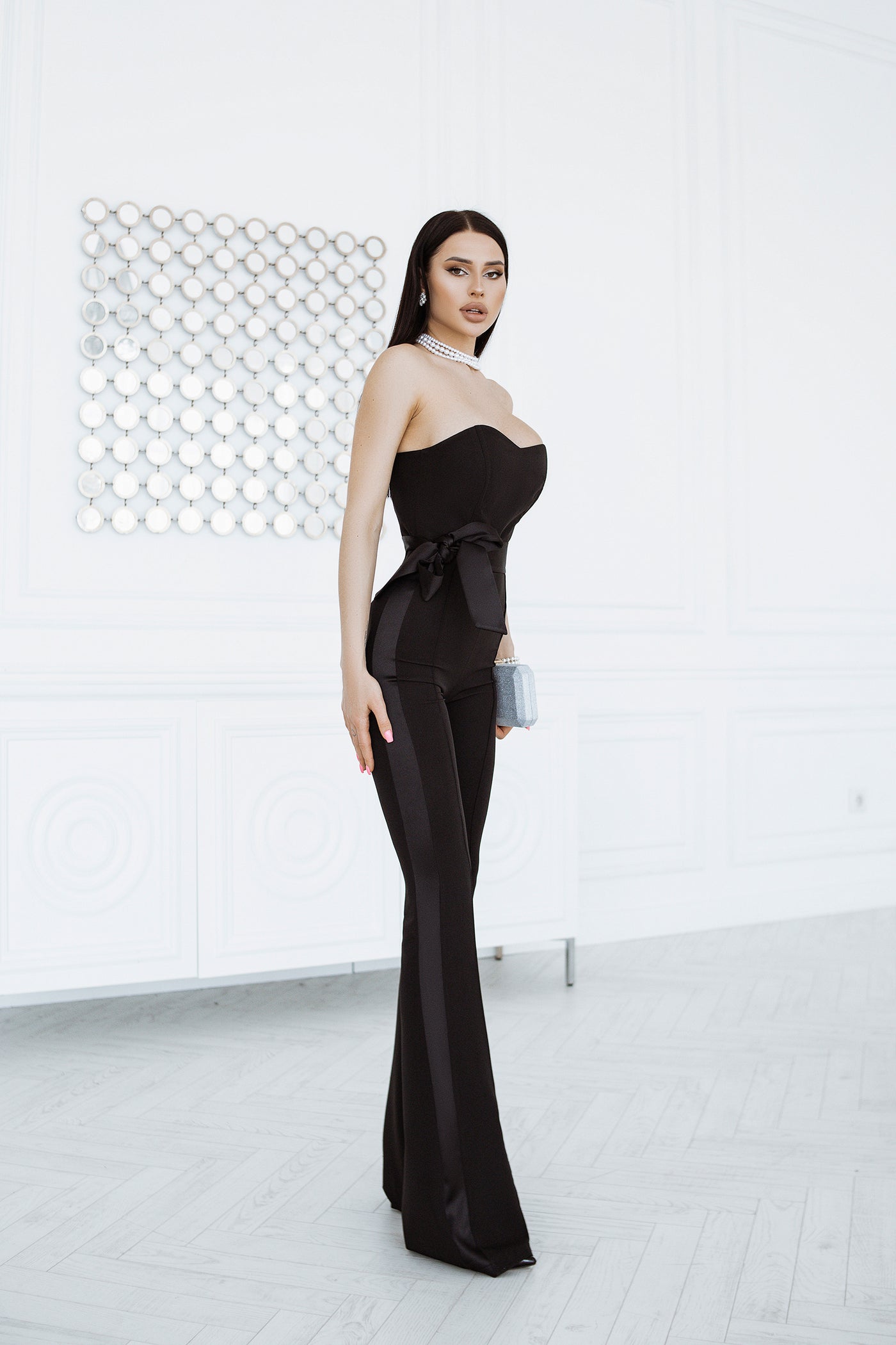 Black STRAPLESS BOW-DETAIL JUMPSUIT (ARTICLE C412)