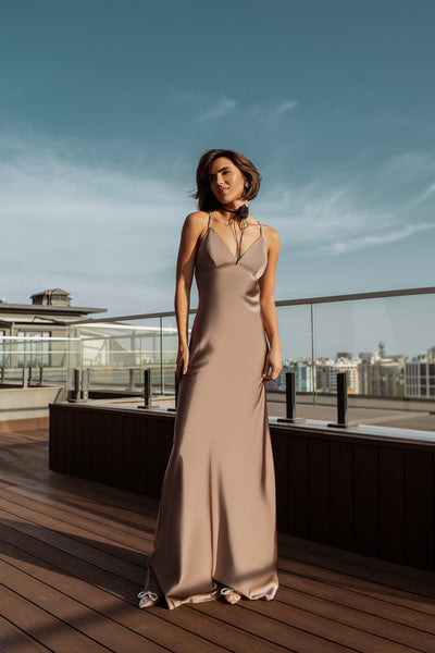 Cappuccino SATIN SLIP MAXI DRESS (ARTICLE C420)