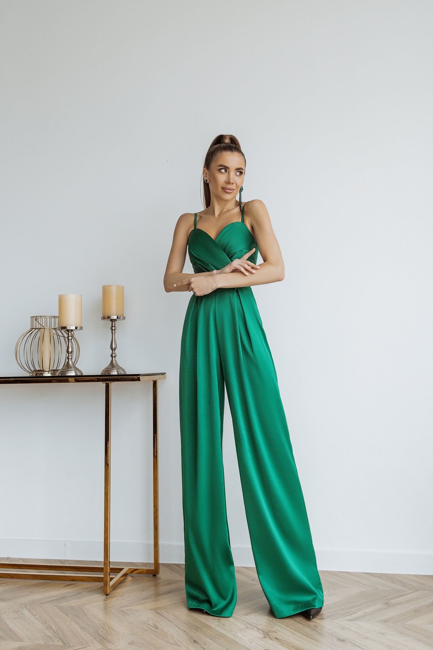 Emerald SATIN WIDE-LEG JUMPSUIT (ARTICLE C314)