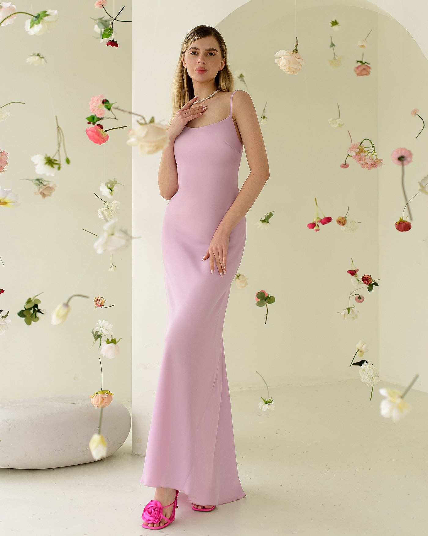 Dusty Pink SATIN SLIP MAXI DRESS (ARTICLE 389/1)