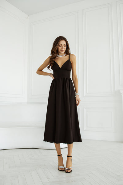 Black V-NECK SLIP MIDI DRESS (ARTICLE C284)