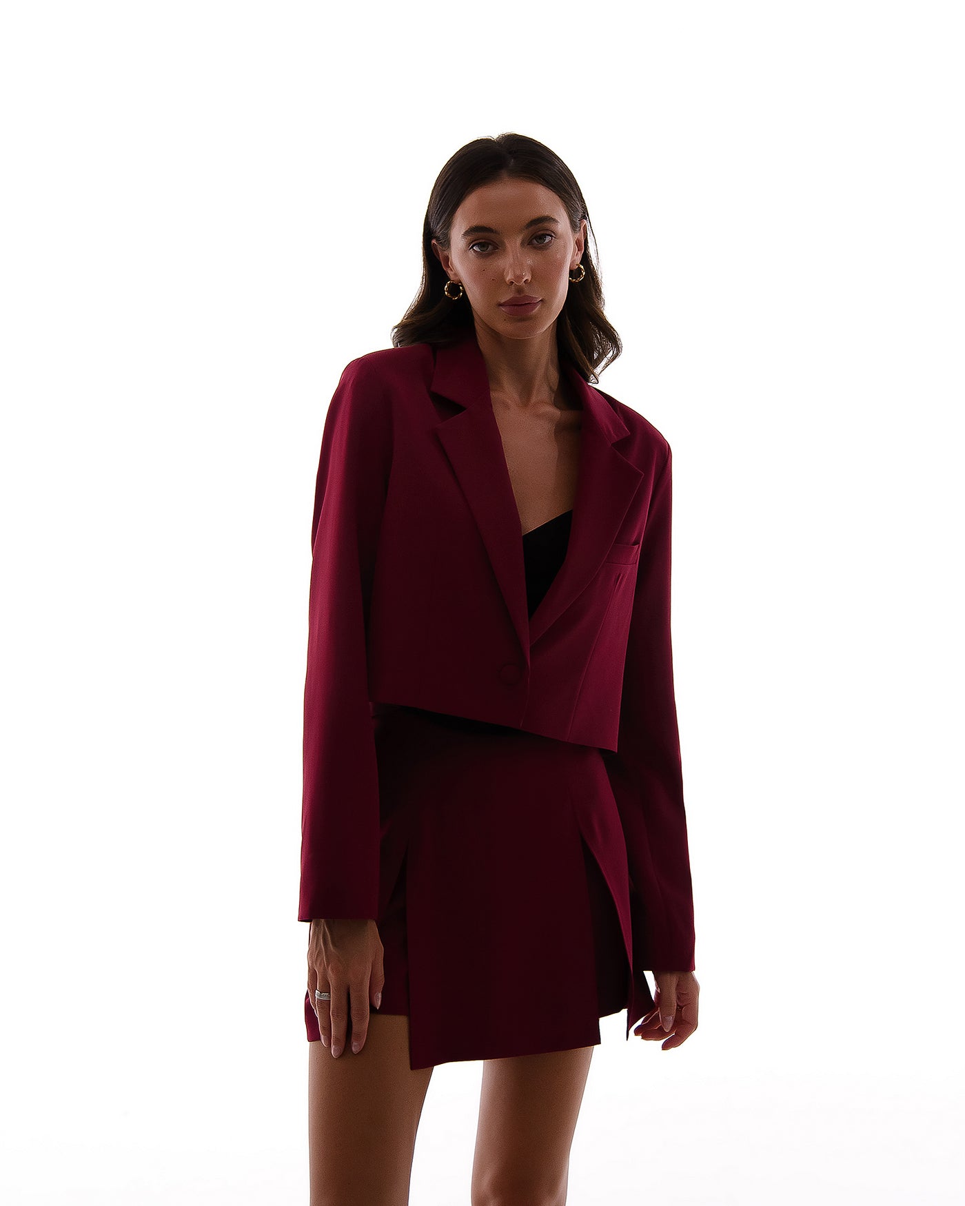 Burgundy CROP JACKET SKIRT SUIT 2-PIECE (ARTICLE 423)