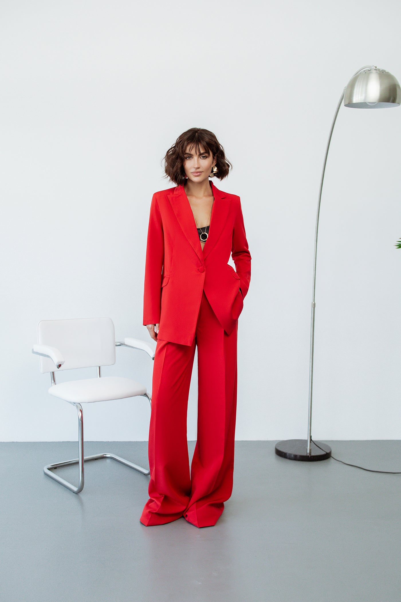 Red single-breasted wide-leg suit 2-piece (article C347)