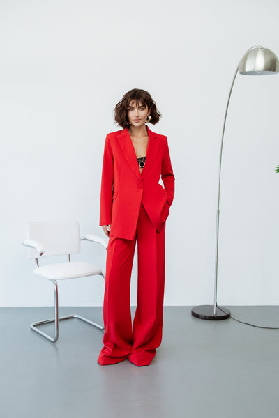 Red single-breasted wide-leg suit 2-piece (article C347)