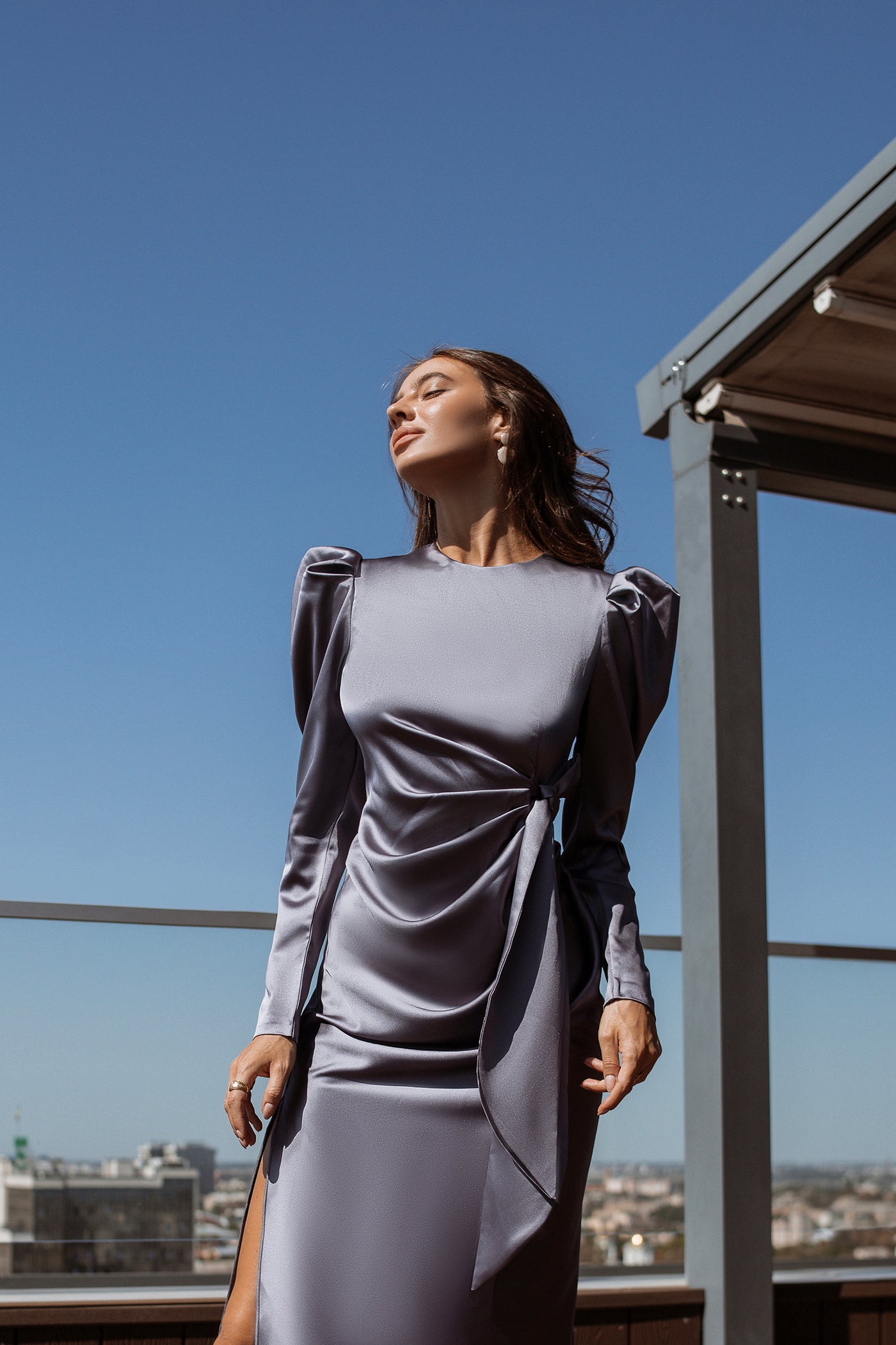 Graphite PUFF SLEEVE WRAP DRESS (ARTICLE C300)