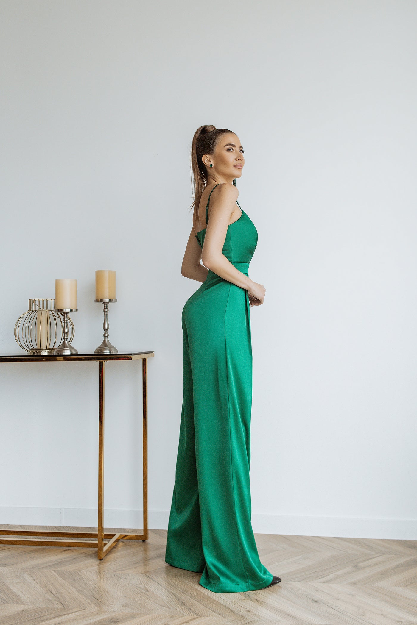 Emerald SATIN WIDE-LEG JUMPSUIT (ARTICLE C314)