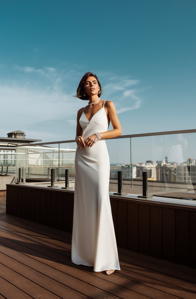 White SATIN SLIP MAXI DRESS (ARTICLE C420)