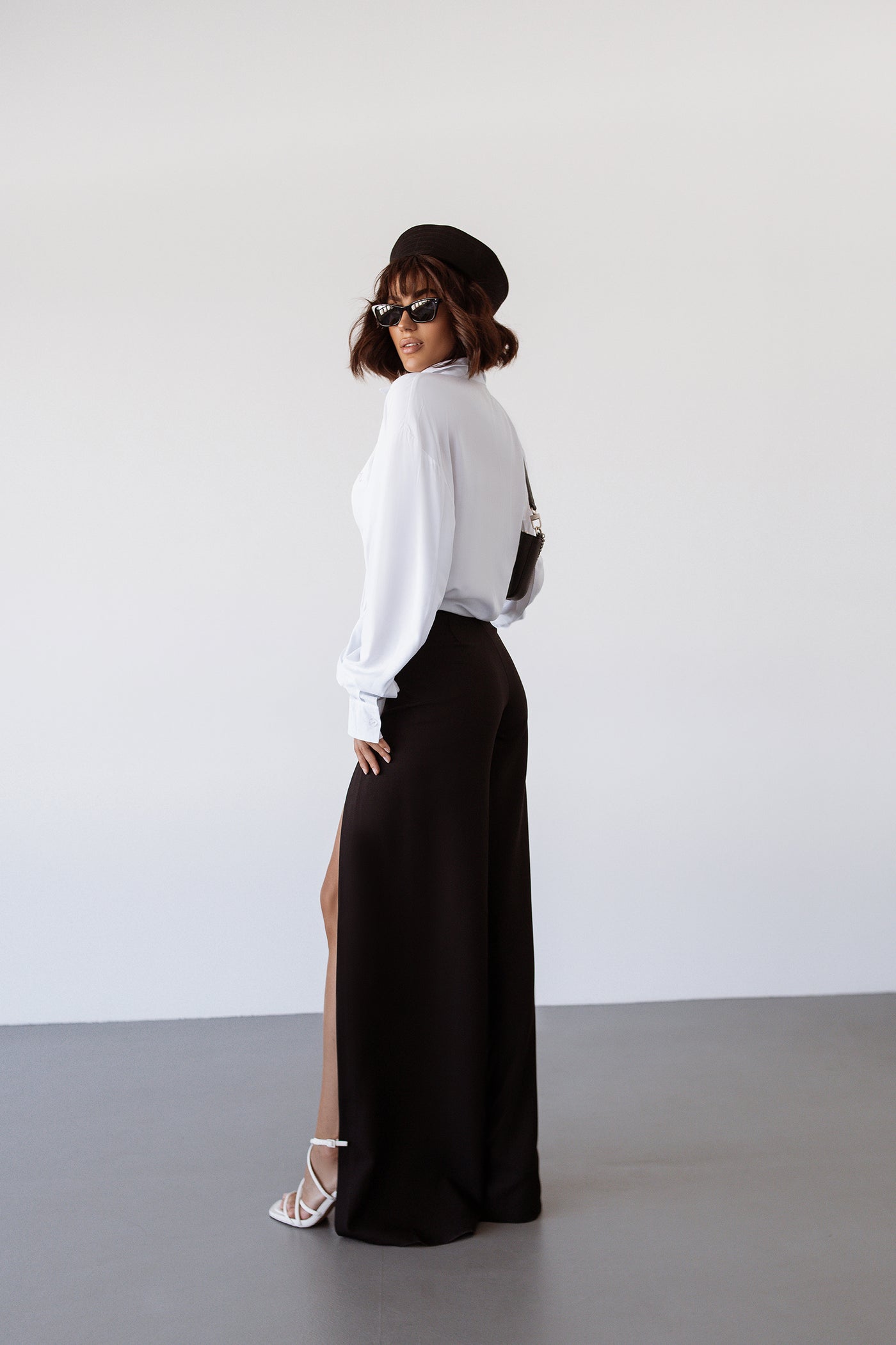 Black High Waist Slit One Leg Flared Pants (article C394)