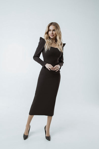 Black SQUARE NECKLINE MIDI DRESS (ARTICLE C362)