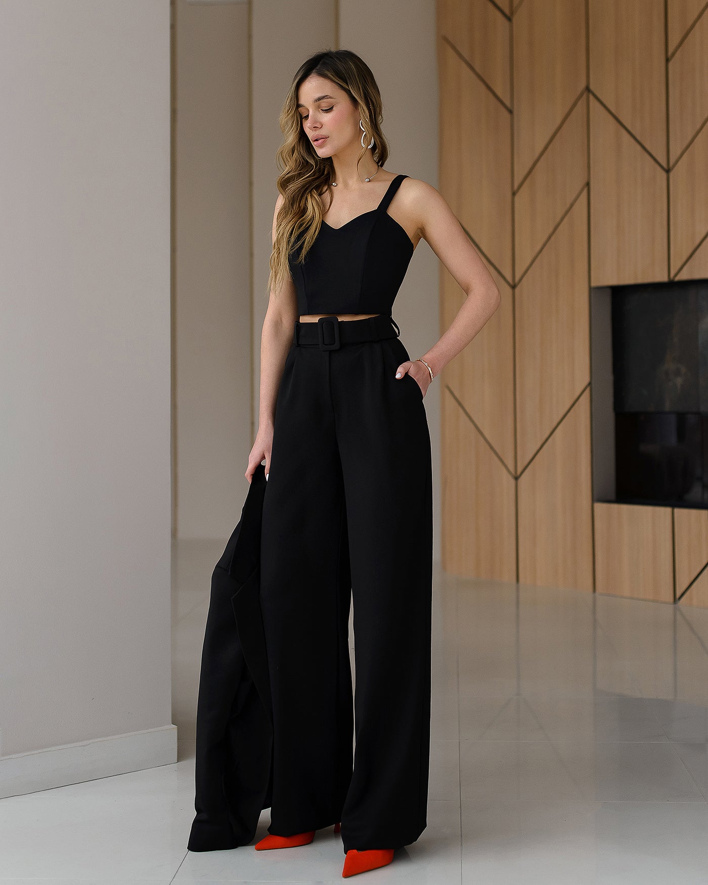 Black BELTED WIDE-LEG SUIT 2-PIECE (ARTICLE 030)