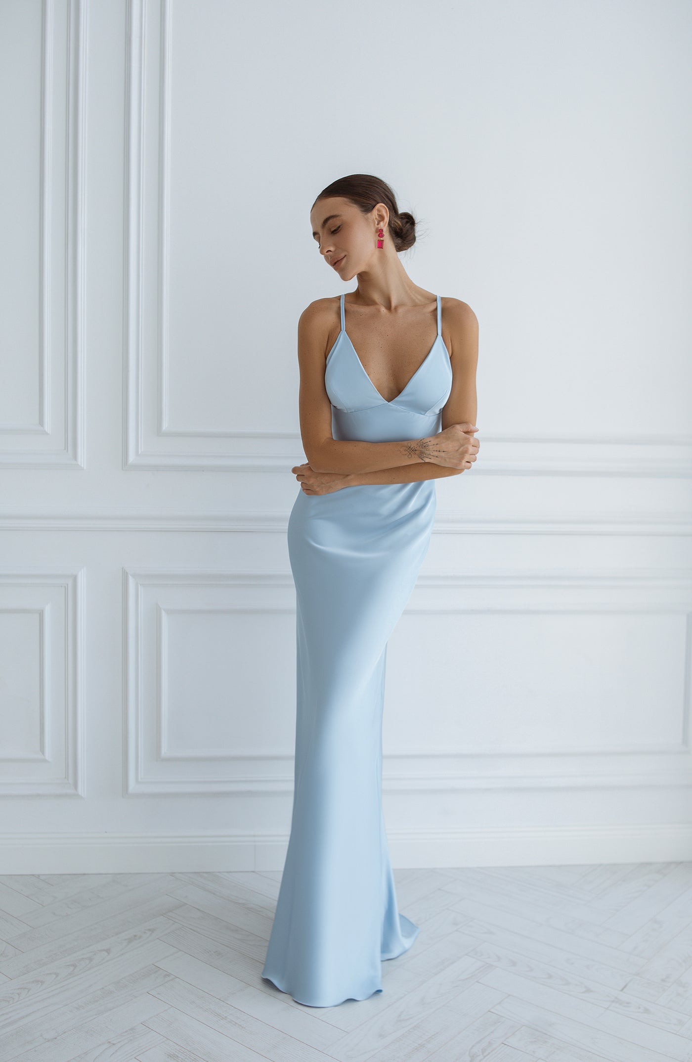 Sky-blue SATIN SLIP MAXI DRESS (ARTICLE C420)