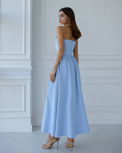 Sky-Blue CORSETED STRAPLESS DRESS (ARTICLE 503)