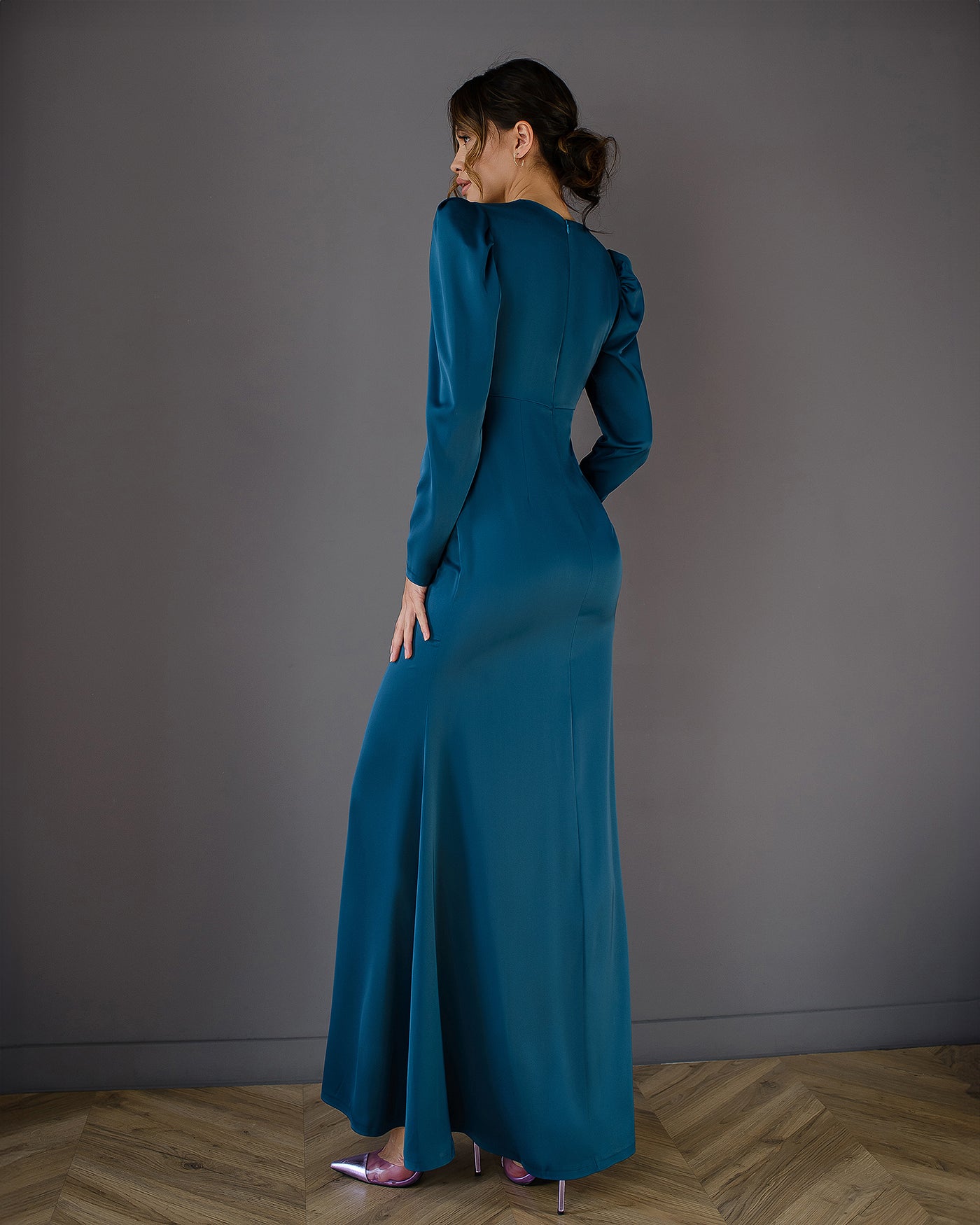 Blue V-NECK PUFF SLEEVE MAXI DRESS (ARTICLE 512)