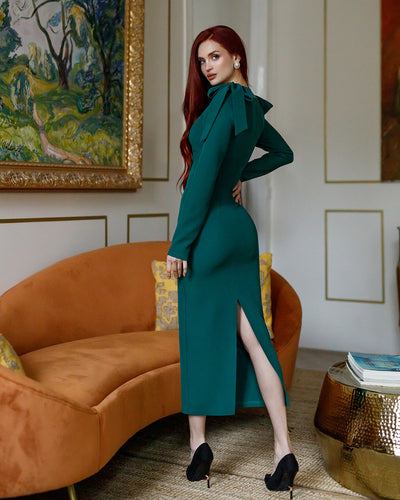 Emerald SWEETHEART BOW SHOULDER MIDI DRESS (ARTICLE 368)