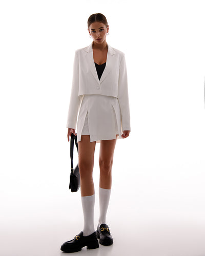 White CROP JACKET SKIRT SUIT 2-PIECE (ARTICLE 423)