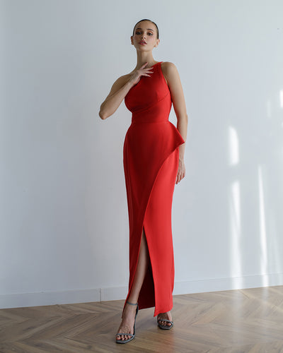 Red Asymmetric Sleeveless Maxi Dress (article 514)