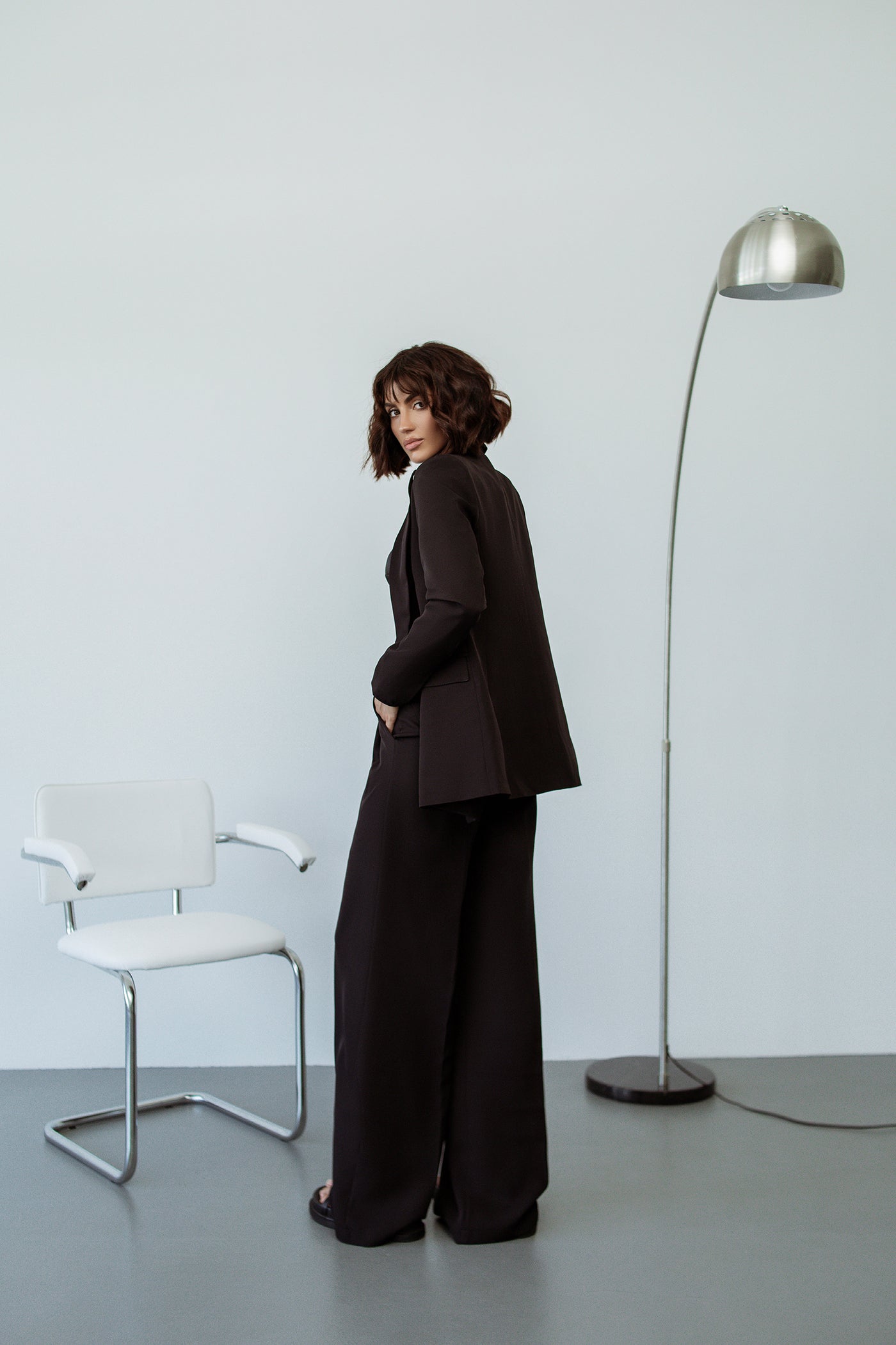 Black SINGLE-BREASTED WIDE-LEG SUIT 2-PIECE (ARTICLE C347)