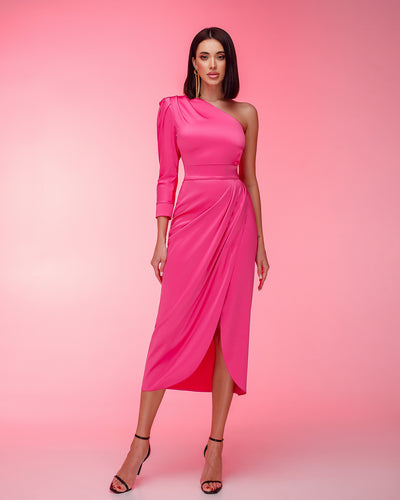 Crimson ONE-SHOULDER SATIN MAXI DRESS (ARTICLE 268)