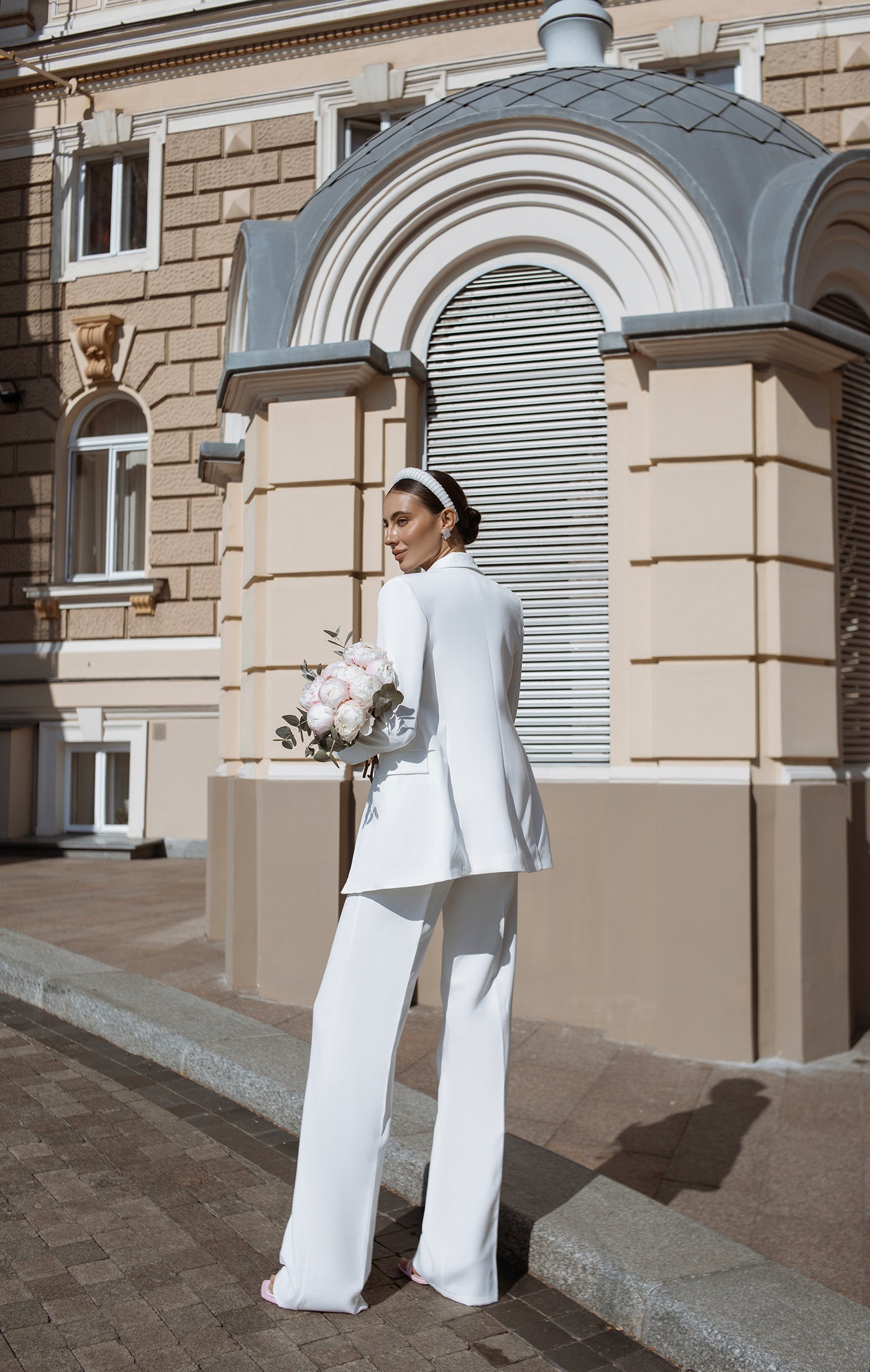 White BELTED DOUBLE BREASTED SUIT 2-PIECE (ARTICLE C273)