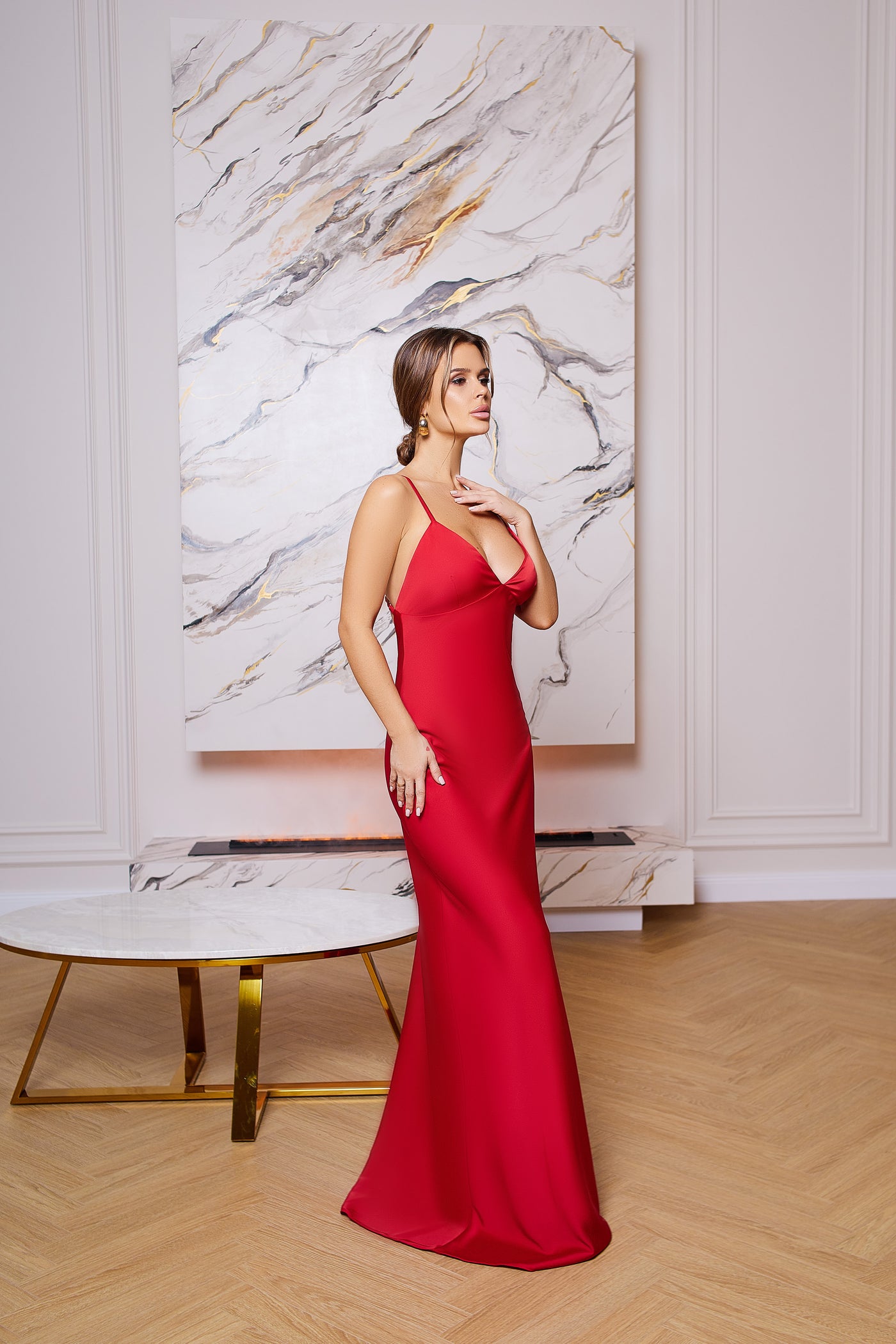 Red SATIN SLIP MAXI DRESS (ARTICLE C420)