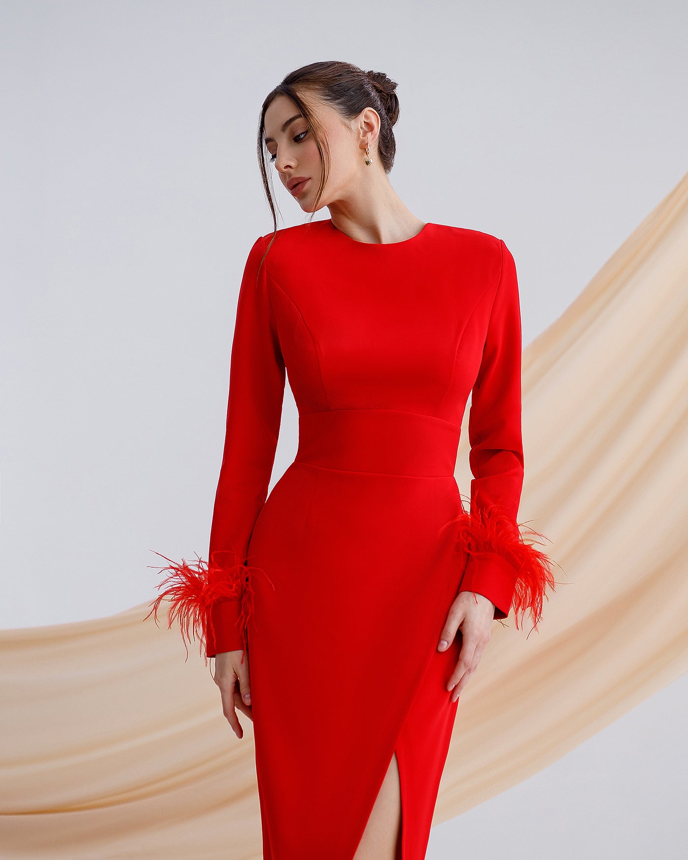 Red LONG SLEEVE MIDI DRESS (ARTICLE 374)