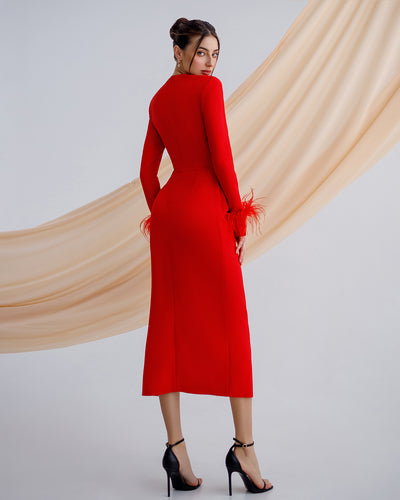 Red LONG SLEEVE MIDI DRESS (ARTICLE 374)