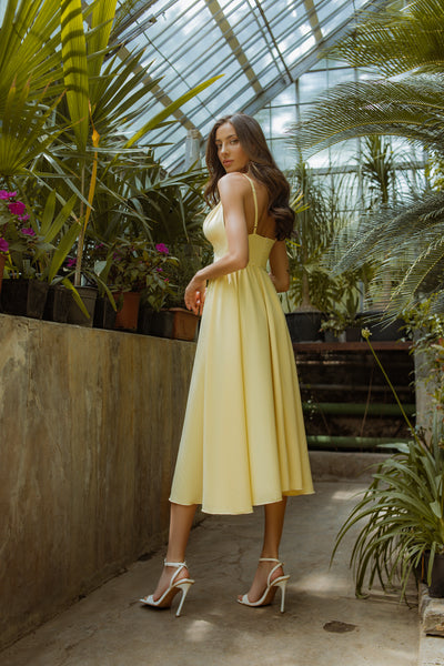 Yellow V-NECK SLIP MIDI DRESS (ARTICLE C284)