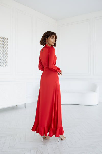 Red THIGH-SLIT MAXI DRESS (ARTICLE C257)