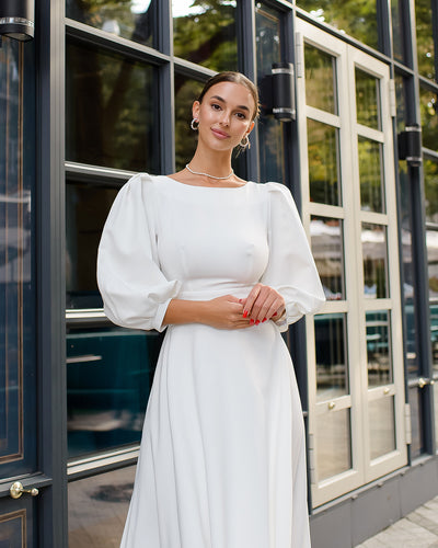 White BACKLESS PUFF-SLEEVE MIDI DRESS (ARTICLE 395)