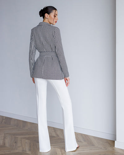 Black HOUNDSTOOTH BELTED SLIM-FIT BLAZER (ARTICLE 029)