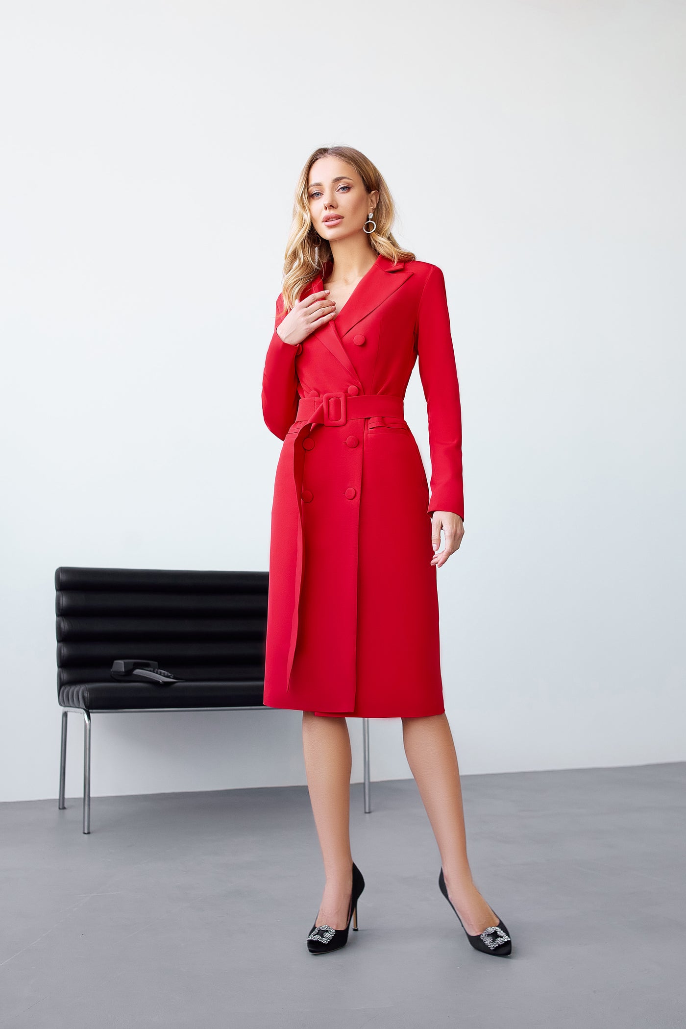 Red BELTED DOUBLE BREASTED BLAZER DRESS (ARTICLE C282)