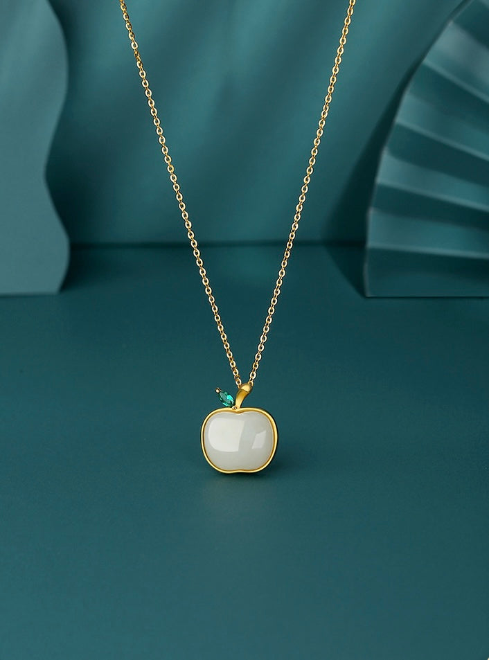 22K GOLD PLATED Apple JADE NECKLACE