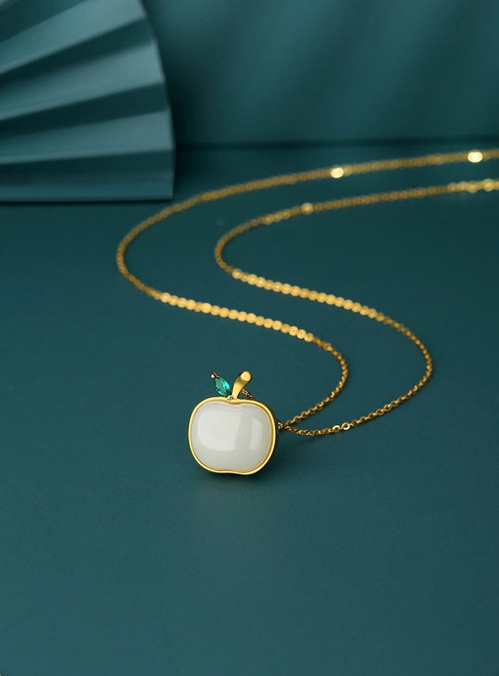 22K GOLD PLATED Apple JADE NECKLACE