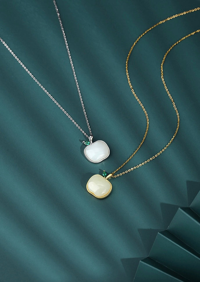 Silver PLATED APPLE JADE NECKLACE
