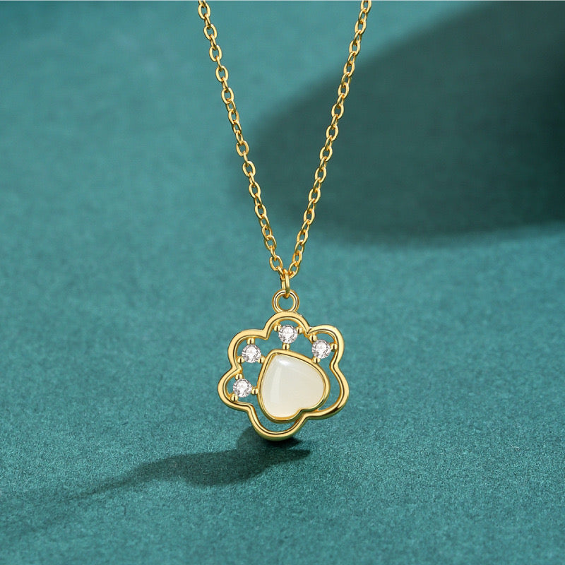 22K gold plated paw jade necklace