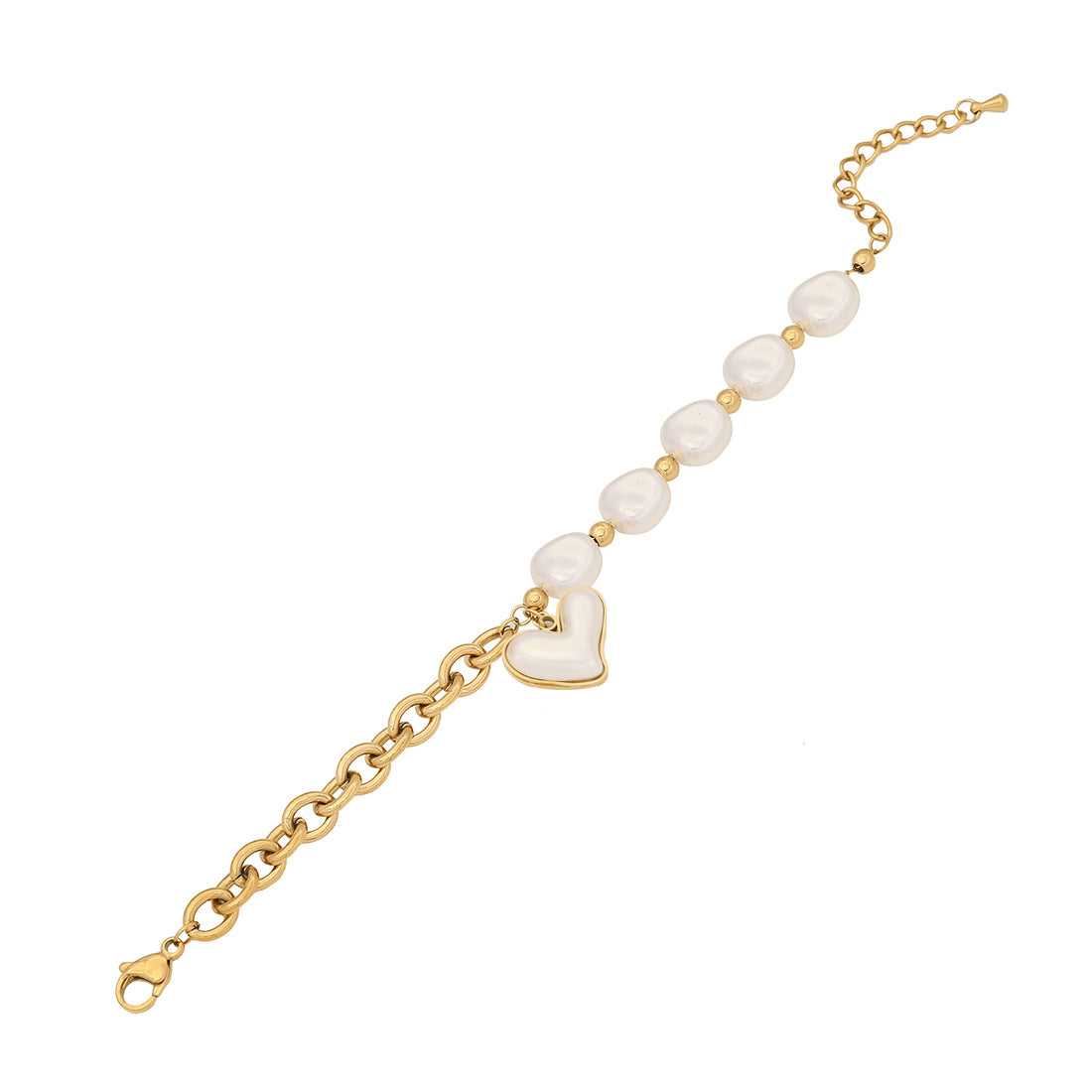 Romantic Pearl & Heart Charm Bracelet