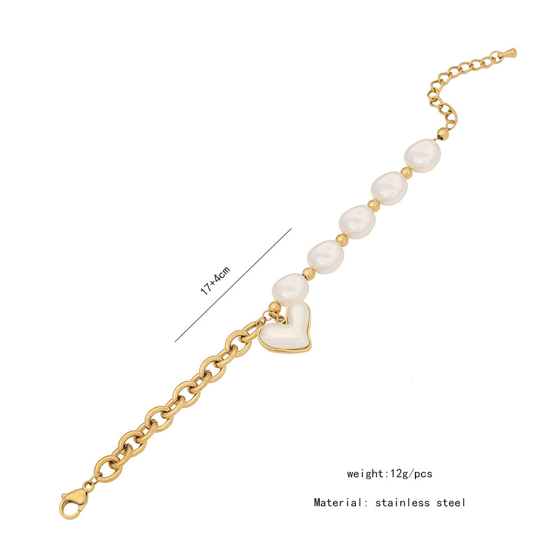 Romantic Pearl & Heart Charm Bracelet