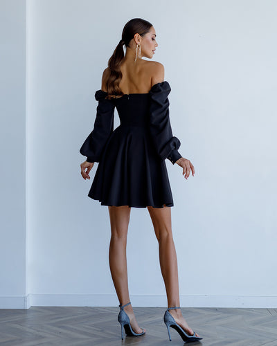 Black BACKLESS PUFF SLEEVE MINI DRESS (ARTICLE 403)