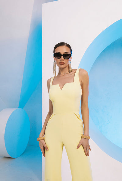 Yellow SLEEVELESS V-NECK JUMPSUIT (ARTICLE C289)