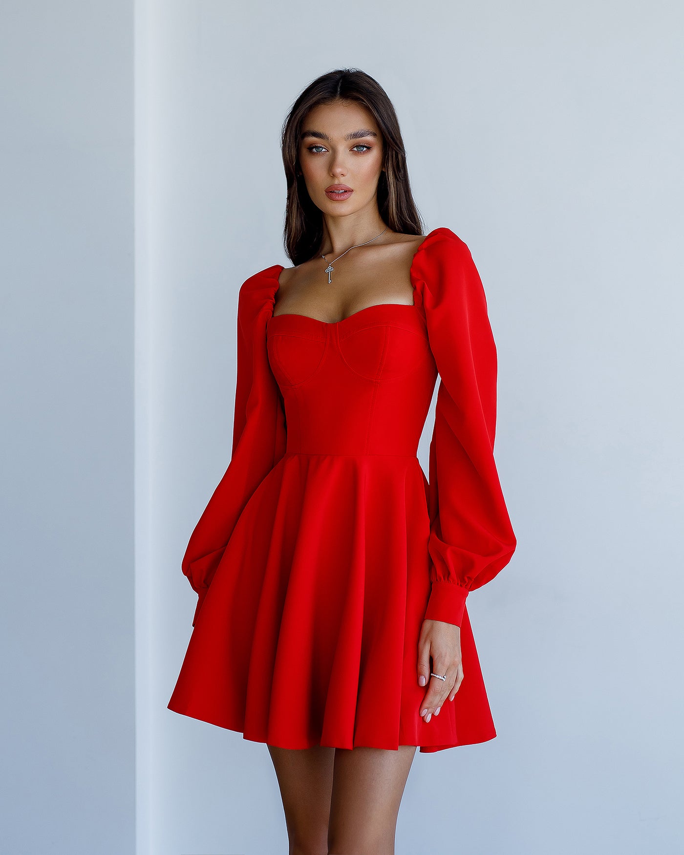 Red Backless Puff Sleeve Mini Dress (article 403)