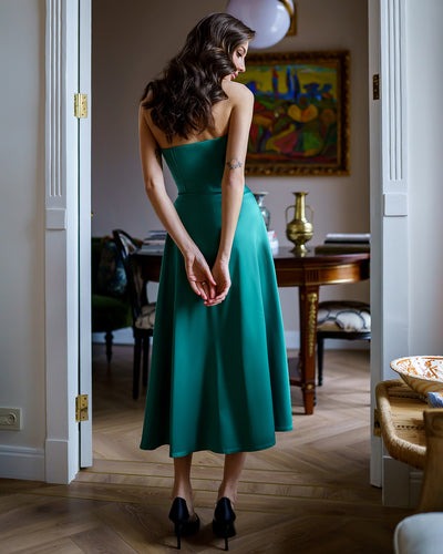 Emerald SATIN CORSETED STRAPLESS DRESS (ARTICLE 047)