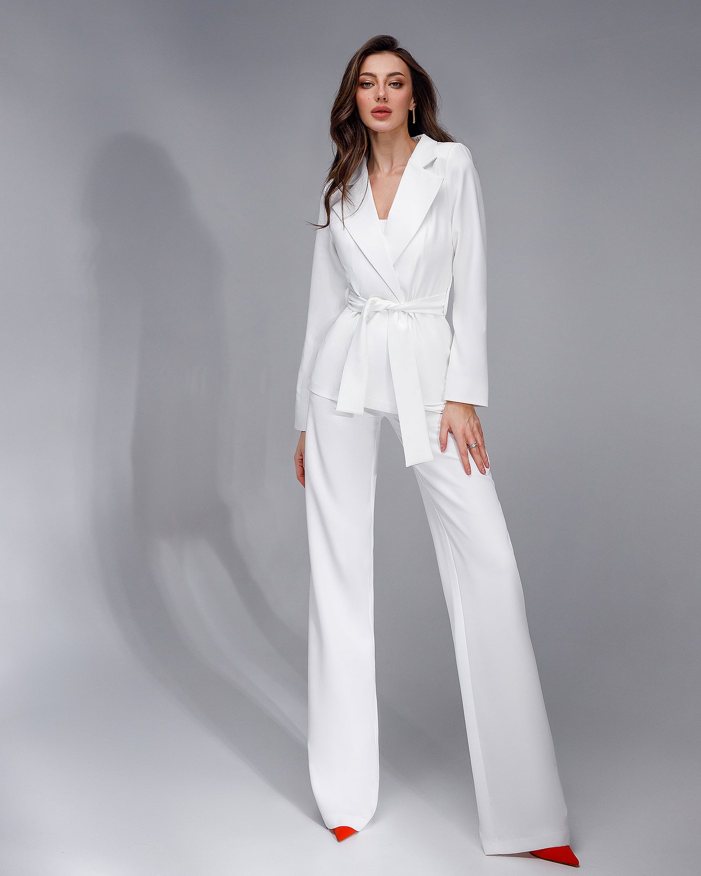 White Belted Wide-Leg Suit 3-Piece (article 235)