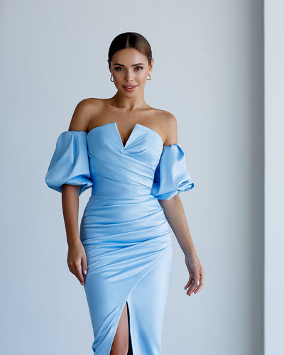 Sky blue PUFF-SLEEVE MIDI DRESS (ARTICLE 289)