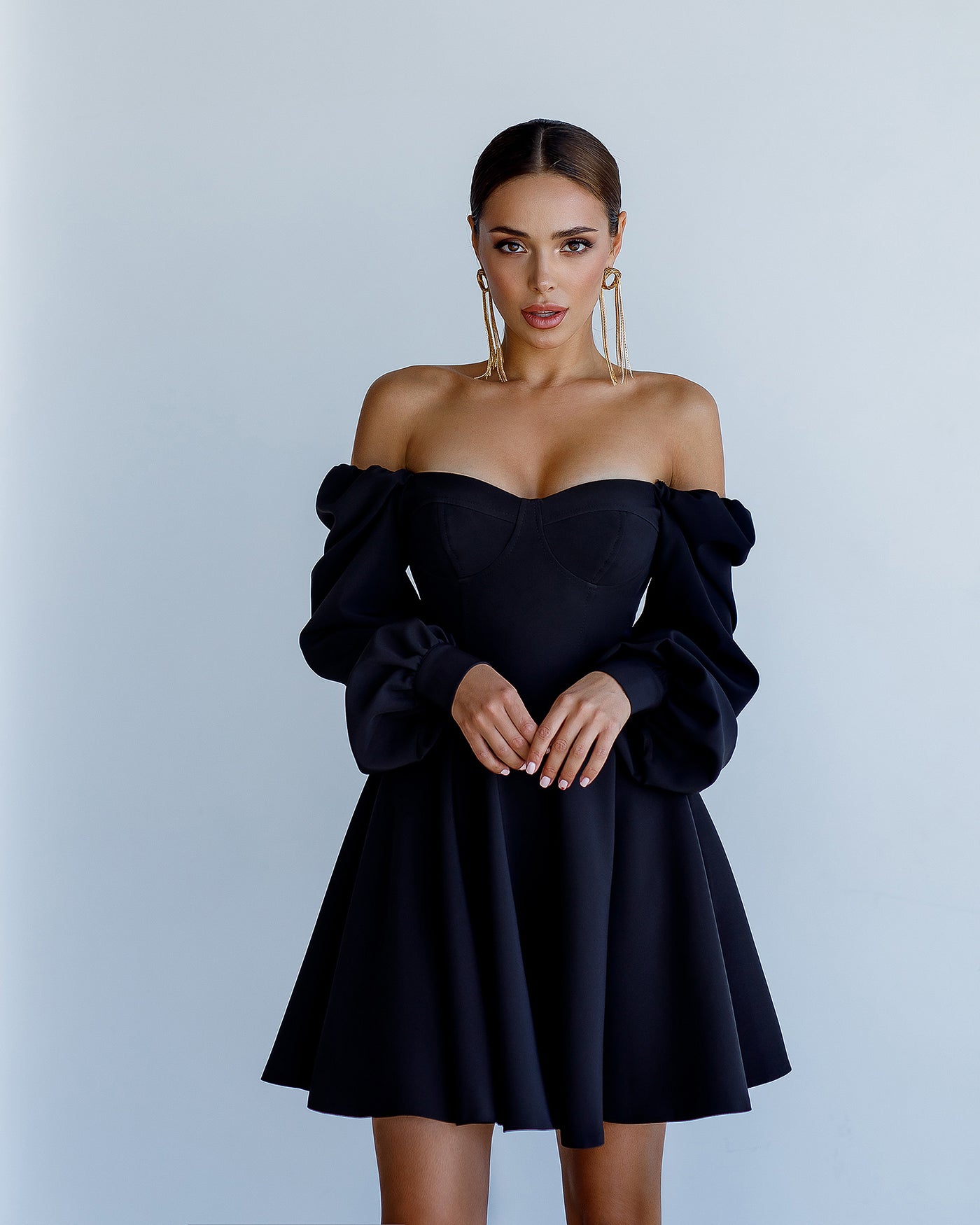 Black BACKLESS PUFF SLEEVE MINI DRESS (ARTICLE 403)