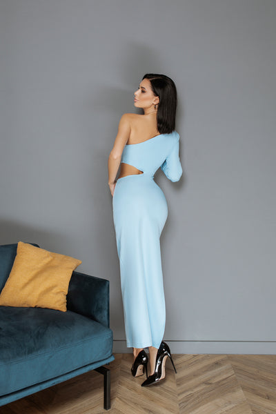 Sky-Blue One-Shoulder Maxi Dress (article C363)